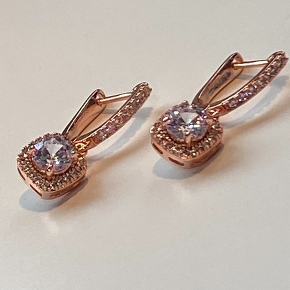 Rose Gold Cubic Zirconia Square Drop Earrings - Picture 4 of 10
